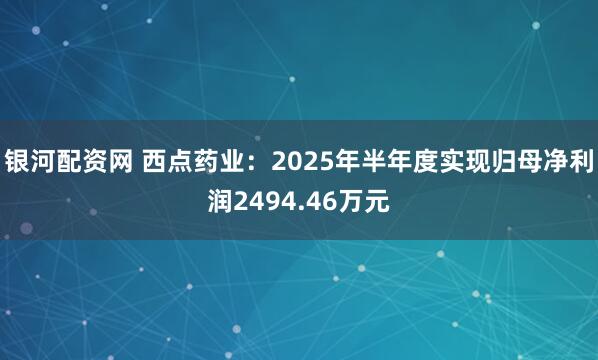 银河配资网 西点药业：2025年半年度实现归母净利润2494.46万元