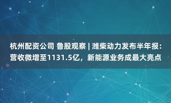 杭州配资公司 鲁股观察 | 潍柴动力发布半年报：营收微增至1131.5亿，新能源业务成最大亮点